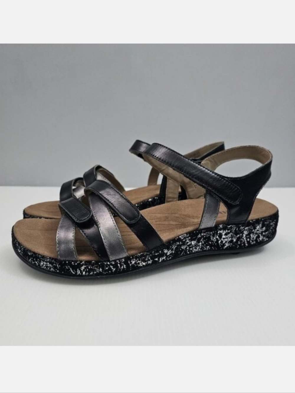 Romika Fidchi 74 Comfort Sandal Womens EU 41 Gray Black Leather Arch Support